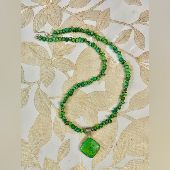 Lot Of 2 Southwest Native American SterlingGreen Turquoise Necklace Pendant